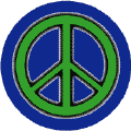 Neon Glow Green PEACE SIGN with Black Border Blue Background