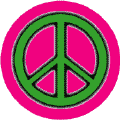 Neon Glow Green PEACE SIGN with Black Border Pink Background