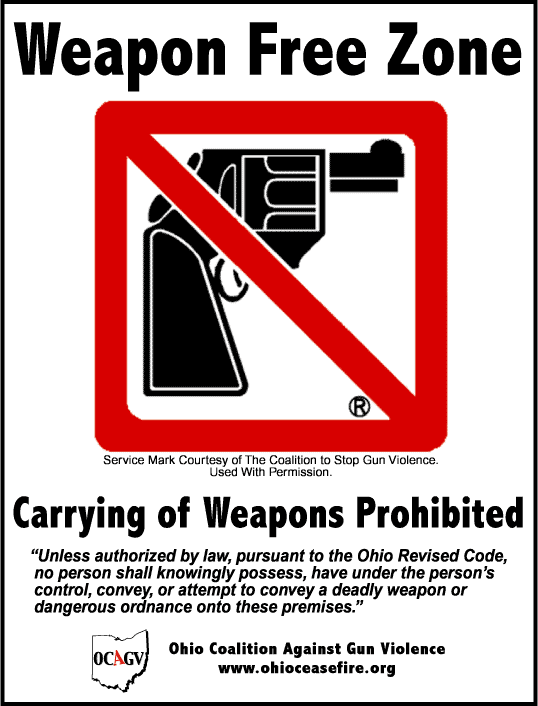 Click to download Ohio Coalition Against Gun Violence "Weapon Free Zone" free poster